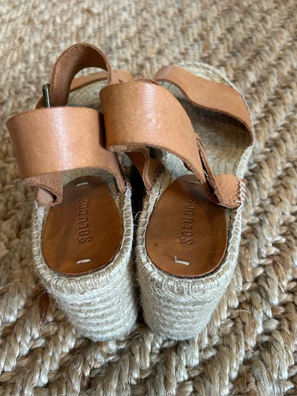 Soludos Minorca Platform Espadrille Sandals 7.5 Tan Leather Wedge